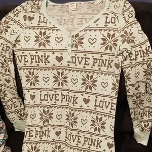 Onesie pajamas, love pink, w/butt panel